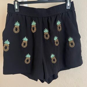 H&M Black Shorts with Pineapple Embroidery